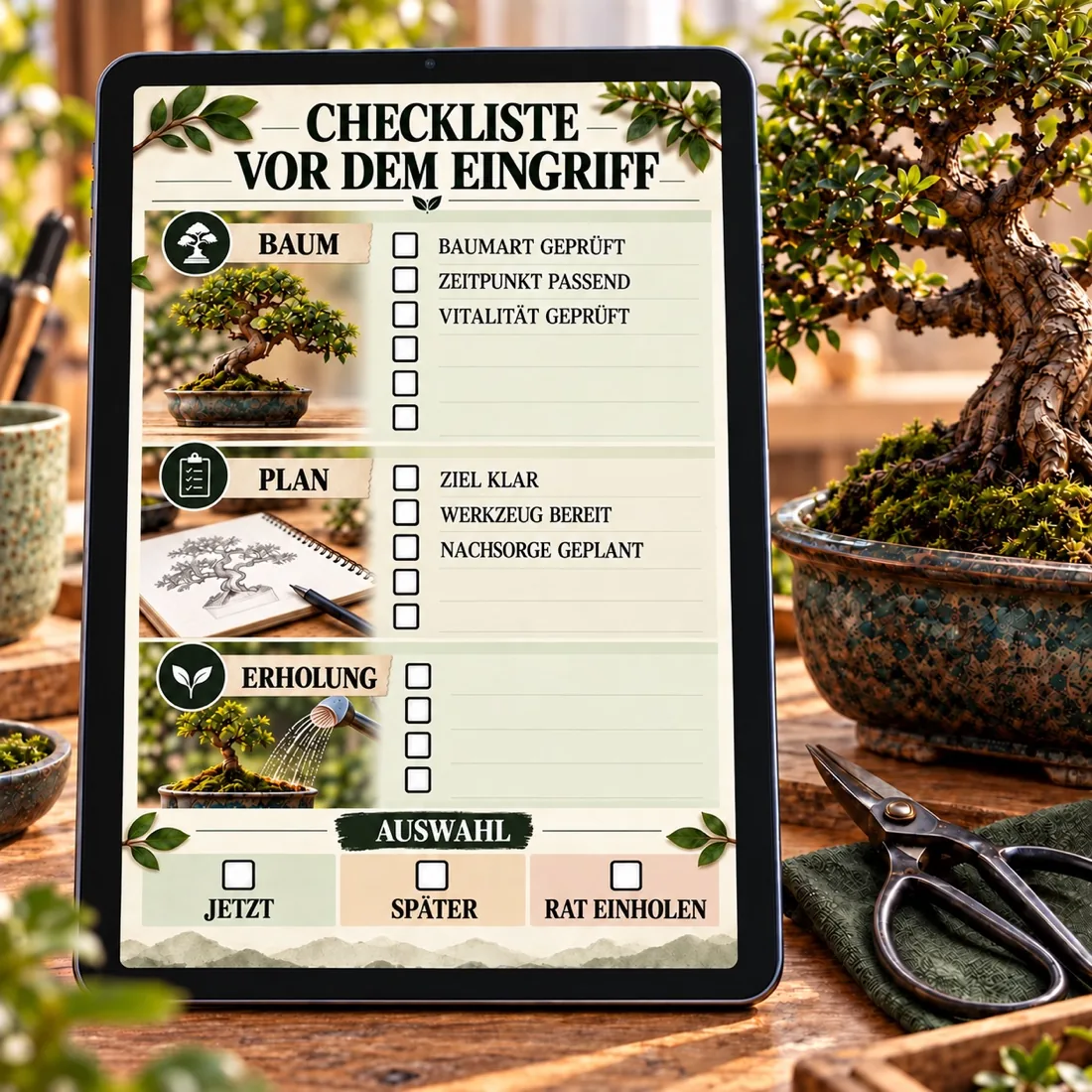 Deutsche Checkliste vor dem Eingriff auf einem Tablet